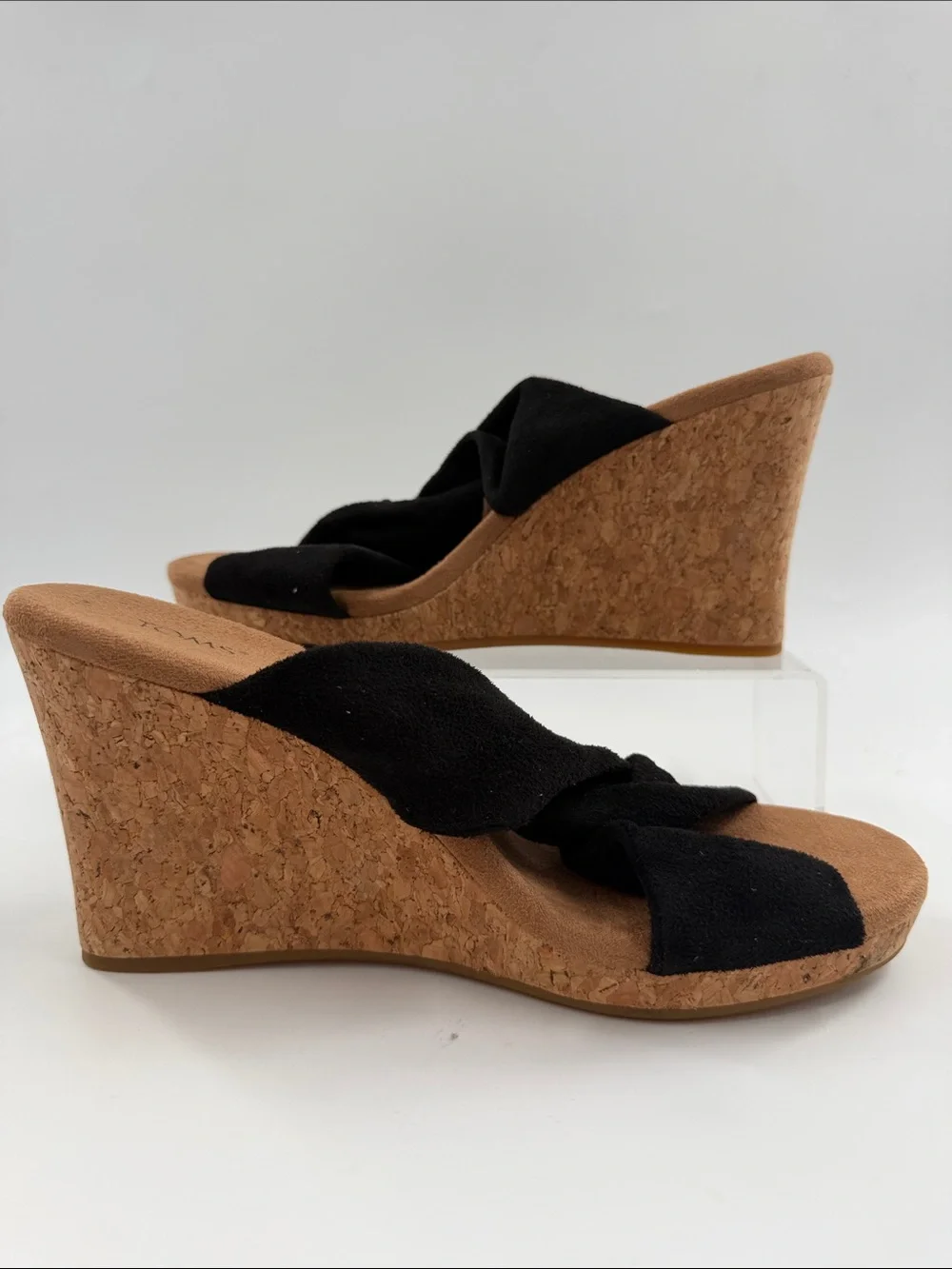 NWT TOMS Women's Serena Microfiber Knotted Strap Cork Wedge Sandal Women's 7.5